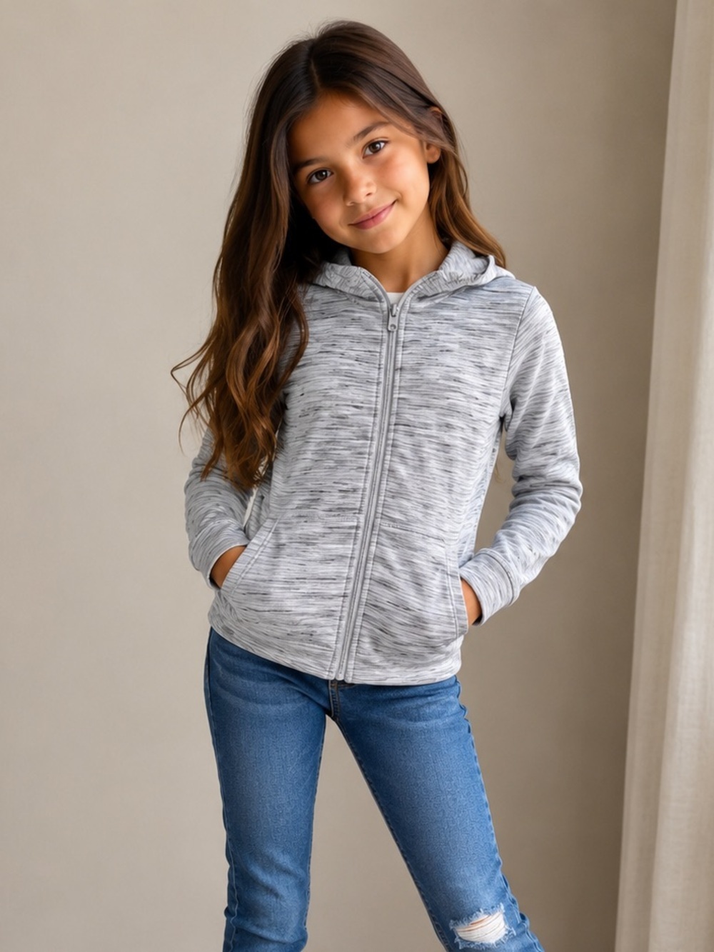 90 Degree By Reflex Gray Space-Dye Zip Hoodie Jacket